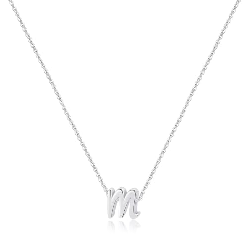 Memorjew 925 Sterling Silver Cursive Initial Necklace, Letter A-Z Necklace | 925 Sterling Silver Necklace, Dainty Letter Cursive Initial Necklaces for Women Trendy Jewelry, Birthday Gifts for Women Her - style: M-Silver