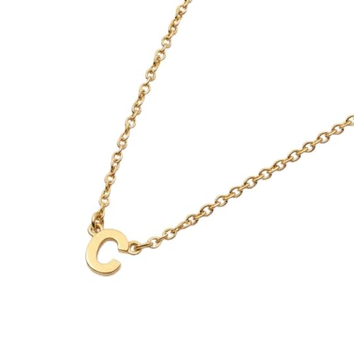 OAK & LUNA Inez Initial Necklace - Gold Plated & Sterling Silver — A-Z Letter Pendant on 15″ + 2″ Adjustable Cable Chain - color: 18K Gold Plated Silver, style: Letter C