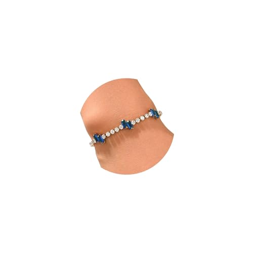 18K Gold Plated Cubic Zirconia Tennis Bracelet for Women Sparkling Stackable Stainless Steel Jewelry Hypoallergenic Tarnish Resistant Bridal Gift - color: Dark Blue Baguette CZ-Gold