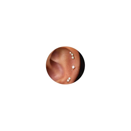 20G/18G/16G Flat Back Earrings Tiny Nose Stud, Cartilage Earring Threadless Tragus Helix Stud Conch Piercing Jewelry - color: CZ Climber(gold 3pcs), size: 16 gauge (1.2mm post)
