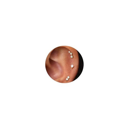 20G/18G/16G Flat Back Earrings Tiny Nose Stud, Cartilage Earring Threadless Tragus Helix Stud Conch Piercing Jewelry - color: CZ Climber(gold 3pcs), size: 16 gauge (1.2mm post)
