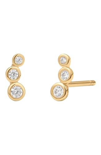 Made By Mary CZ Poppy Climber Stud Earrings – Bezel-Set Cubic Zirconia Ear Climber Earrings for Women | Minimalist Dainty Stud Earrings | Everyday Sparkle Jewelry | Elegant Earring Gift | Gold Vermeil | 6.5mm