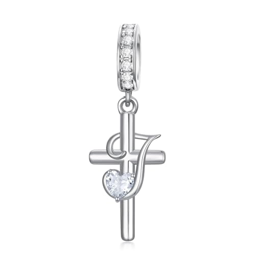 PROESS Initial Cross Charm 925 Sterling Silver Letter A B C Pendant Dangle Charm Beads for Bracelet Initial Cross Jewelry Gifts for Women - style: 10-J