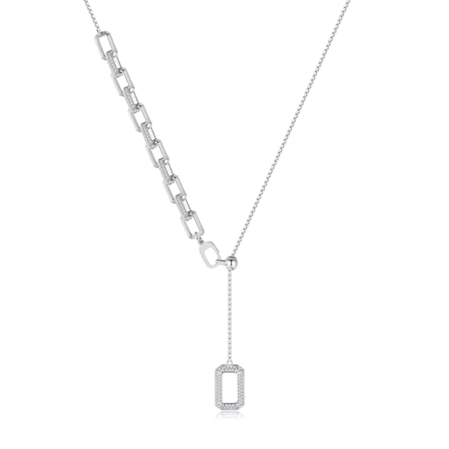 ARSIS Lariat Long Gold Necklace for Women, 18K Gold/Platinum Plated Y-Shaped Drop Dangle Pendant Necklace, Long Adjustable Pull Slider Chain Jewelry Gift for Her - color: Silver-paperclip slider