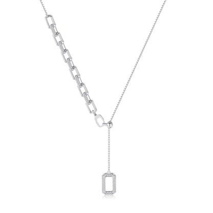 ARSIS Lariat Long Gold Necklace for Women, 18K Gold/Platinum Plated Y-Shaped Drop Dangle Pendant Necklace, Long Adjustable Pull Slider Chain Jewelry Gift for Her - color: Silver-paperclip slider