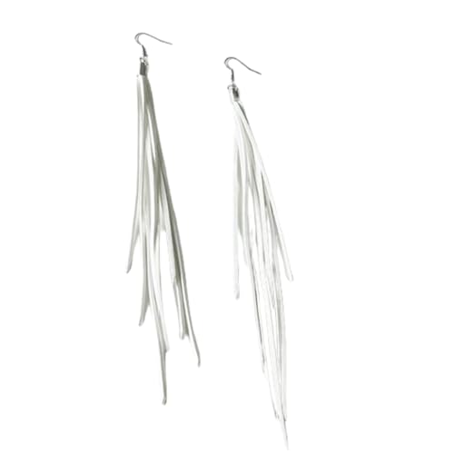 Leather Tassel Earrings Bohemian Tassel Fringe Dangle Earrings Boho Handmade Leather Feather Long Tassel Earrings Western Jewelry for Women - color: White
