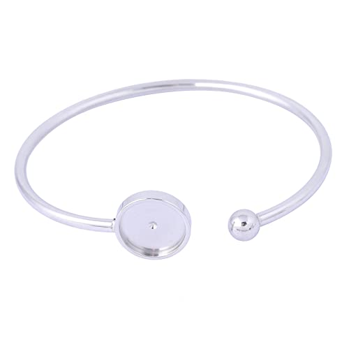 5pcs Fit 12mm Cabochon Bangle Bracelet Bezel Setting Trays Stainless Steel Adjustable Cuff Bracelets Blanks for Jewelry Making Supplies - color: plain steel