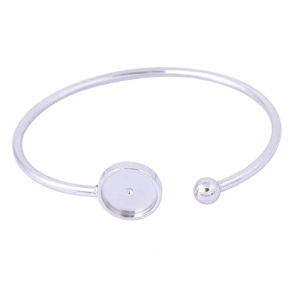 5pcs Fit 12mm Cabochon Bangle Bracelet Bezel Setting Trays Stainless Steel Adjustable Cuff Bracelets Blanks for Jewelry Making Supplies - color: plain steel