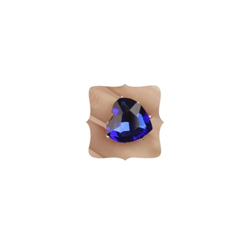 Multi Color Crystal Thick Heart Shape Ring Women Statement Vintage Ring Adjustable Chic Rhinestone Band Ring for Wedding Women Brides - color: Blue