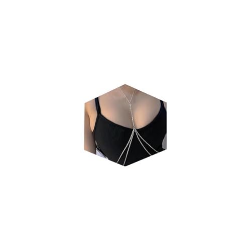 Gold Chain Belt - Fashion Waist Chain Belt with Moon, Butterfly Rhinestone & Layered Design - color: G2 -1pcs body chain- silver