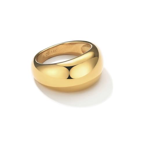 NOKMIT Chunky Dome Rings for Women Dainty 14K Gold Silver Tone Cute Bold Dome Statement Ring Thick Minimalist Thumb Band High Polished Smooth Comfort Fit Size 5-10 - color: Thick-1PC-Gold