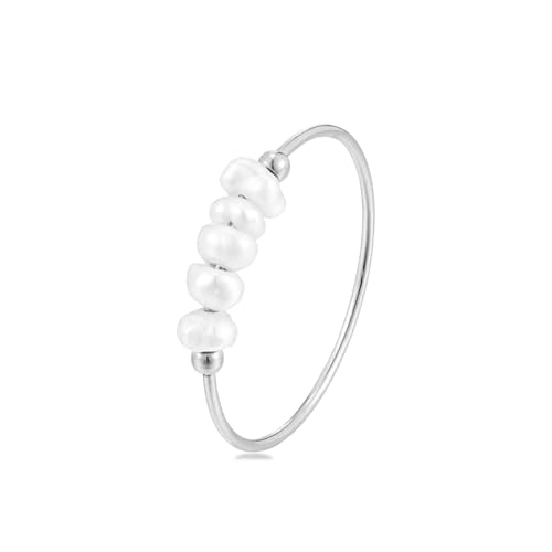 ZMANYIJEW Freshwater Pearl Ring for women,Dainty Minimalistic 316L Stainless Steel Gold Stacking Statement Wedding Finger Pearl Rings Holiday Gift for Women - color: silver