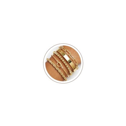 PLOMFOV Gold Bracelets for Women Stack Non Tarnish 14K Gold Plated Chunky Gold Bangles Bracelet Set Beaded Paperclip Chain Cuban Link Dainty Trendy Waterproof Stackable Cuff Bracelets Jewelry Gifts for Women - color: 5Pcs Gold-Bead Set