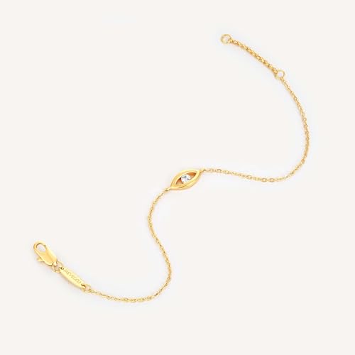 MEVECCO Dainty Chain Bracelets for Women, Layered and Charm Styles | 14K Gold Plated Brass, Select Cubic Zirconia Accents, Single and Multi-Row Structures for Refined Everyday Wristwear - style: White CZ Evil Eye