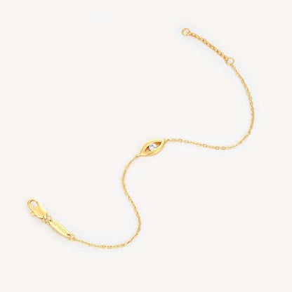 MEVECCO Dainty Chain Bracelets for Women, Layered and Charm Styles | 14K Gold Plated Brass, Select Cubic Zirconia Accents, Single and Multi-Row Structures for Refined Everyday Wristwear - style: White CZ Evil Eye