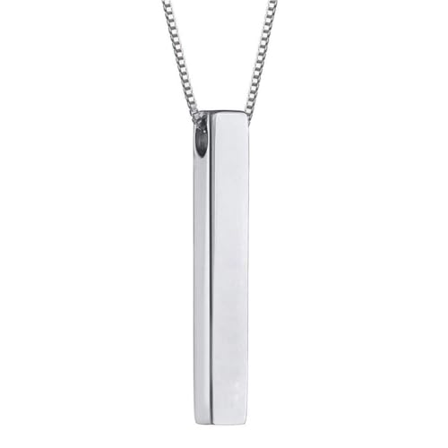 Sterling Silver Bar Necklace 4 Sided Vertical Plain 3D Bar Pendant 18+2" Extender Chain