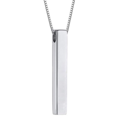 Sterling Silver Bar Necklace 4 Sided Vertical Plain 3D Bar Pendant 18+2" Extender Chain