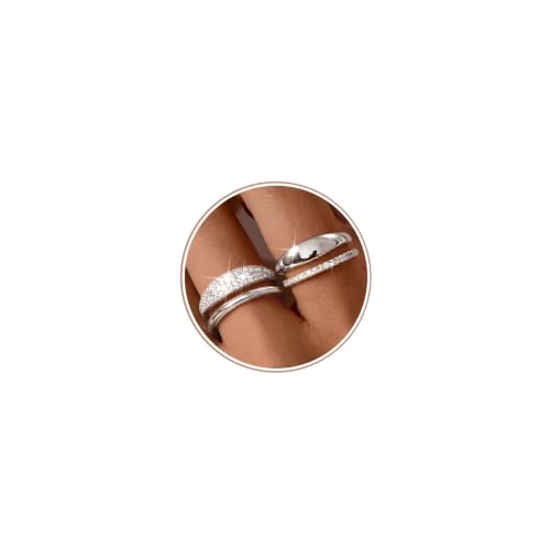 LOLIAS Gold Stackable Rings for Women Non Tarnish Engagement Wedding Bands | Hypoallergenic,Dainty Cubic Zirconia Wedding Ring Set,Minimalist Trendy Statement Promise Thumb Rings Stacking Size 5-10 - style: Unique-Silver