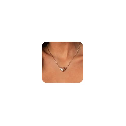 HERSIN Heart Necklaces for Women, Dainty 14k Gold Plated/Silver/Rose Gold Magnetic Heart Necklace Simple Paperclip Chain Choker Necklace for Womens Cute Gold Jewelry for Women Gifts Fashion Accessories - color: Rose Gold