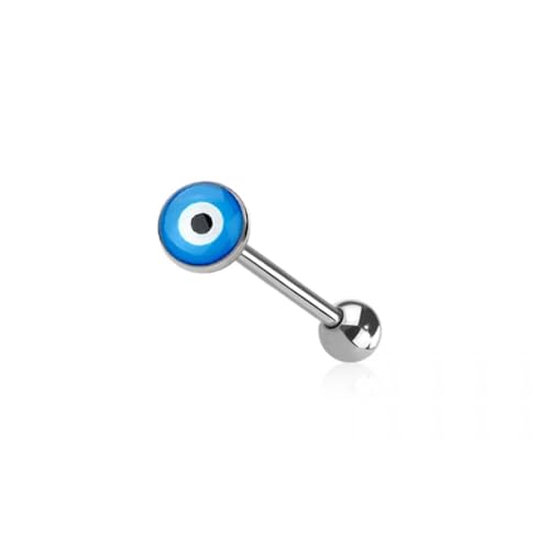 Pierced Owl 14GA 316L Stainless Steel Epoxy Acrylic Evil Eye Tongue Barbell - style: Light Blue