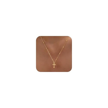 Initial Necklaces for Women Dainty 14k Gold Plated A-Z Letter Pendant Name Necklaces Cute Charm Choker Fashion Accessories Non Tarnish Trendy Jewelry Gift - color: Gold, style: T