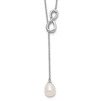 925 Sterling Silver Rhod-plated 7-8mm FWC Pearl Infinity Lariat Drop Necklace