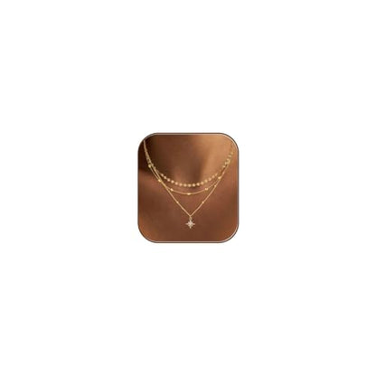 Ewrkbr Layered Necklaces for Women, Dainty Gold Necklace Stack 14k Gold Plated Layering Beaded Chain Choker Necklaces for Women Trendy Simple Disc Star Pendant Necklace Set Fashion Waterproof Jewelry - color: Gold-PP+Sun