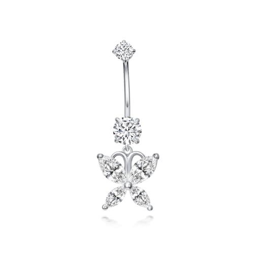 Belly Button Rings 925 Sterling Silver Belly Piercing Jewelry Hypoallergenic Navel Rings Gifts for Women - style: Butterfly