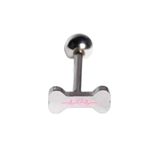 14G Cute Bone Tongue Rings for Women 316L Surgical Stainless Steel Tongue Straight Barbell Tongue Body Piercing Jewelry - color: Pink