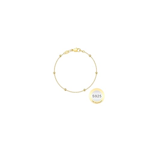 IEFWELL S925 Sterling Silver Bracelet for Women - 14K-Real-Gold-Plated Satellite Bead Chain Bracelet, 6.5/7/7.5/8/8.5/9 Inches Sterling Silver Chain Bracelets Jewelry Gifts for Women - color: 14K-Gold-Plated, size: Length 9 Inches