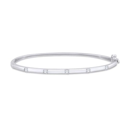 Classic Plain Design & 7 inch Bangle Bracelet for Women | Metal: Sterling Silver|Stone: Moissanite - color: Sparkle Bar