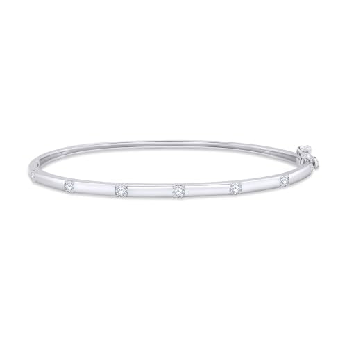 Classic Plain Design & 7 inch Bangle Bracelet for Women | Metal: Sterling Silver|Stone: Moissanite - color: Sparkle Bar
