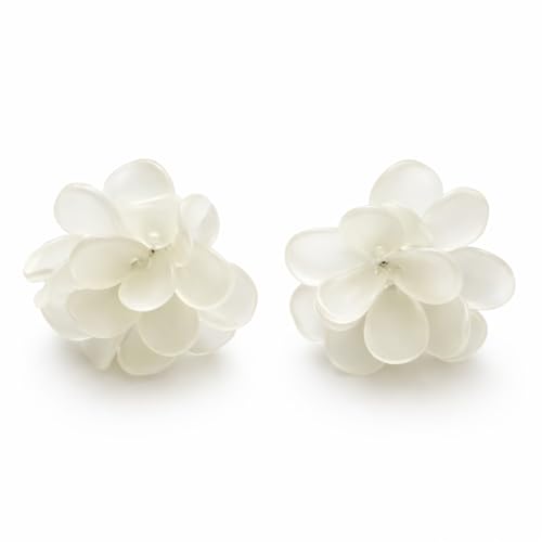 Flower Clip On Earrings For Women, Fashion Acrylic Floral Earrings No piercing Earrings Summer Earrings Jewelry Gift - color: White