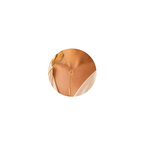 itianxi Gold Tiny Y Shaped Dainty Necklace 18K Gold Plated Cute Bar Vertical Lariat Necklace for Women - color: circle gold