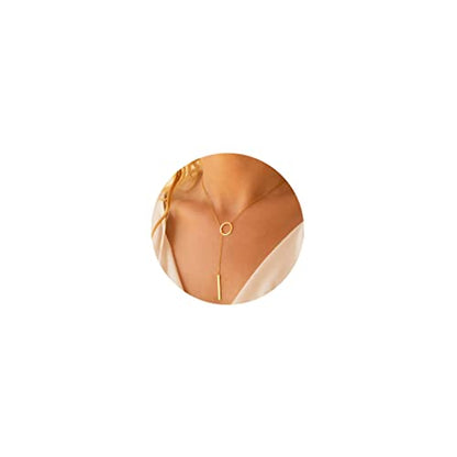 itianxi Gold Tiny Y Shaped Dainty Necklace 18K Gold Plated Cute Bar Vertical Lariat Necklace for Women - color: circle gold
