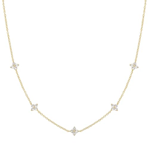 Yowivon Layered Gold Necklaces for Women, Dainty 14K Gold Plated Pendant Necklace, Non Tarnish Cubic Zirconia Stack Choker Necklace, Adjustable Hypoallergenic Trendy Jewelry Gift for Her - style: Gold-Four-Leaf Flowers