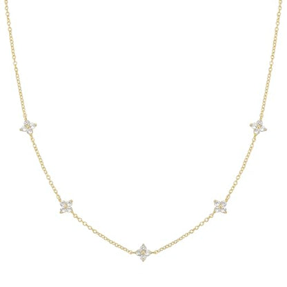 Yowivon Layered Gold Necklaces for Women, Dainty 14K Gold Plated Pendant Necklace, Non Tarnish Cubic Zirconia Stack Choker Necklace, Adjustable Hypoallergenic Trendy Jewelry Gift for Her - style: Gold-Four-Leaf Flowers