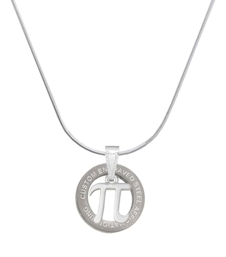Delight Jewelry Silvertone Medium Pi Silver-tone Custom Engraved Ring Necklace, 18"