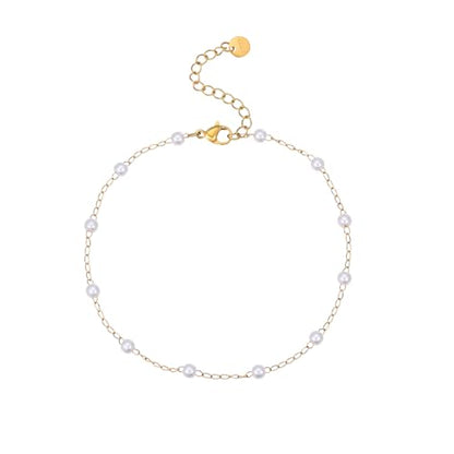 Ankle Bracelets for Women 18K Gold Plated Dainty Layering Anklets for Women Layered Twisted Rope Coin Chain Anklet Bracelets Waterproof Beach Summer Foot Jewelry - color: Pearl Chain-Gold