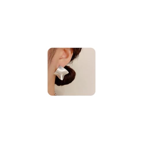 Unique Abstract Earrings For Women,Geometric Statement Stud Earring Large Hypoallergenic Earring for Gift - color: white gold plated Brushed