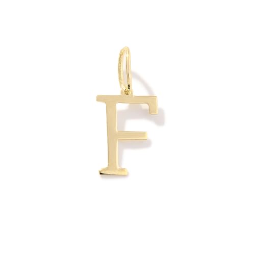 14K Solid Gold Initial Letter Charm Pendant for Women - Personalized Block Letter Add On Charm (A to Z All Letters) - color: F