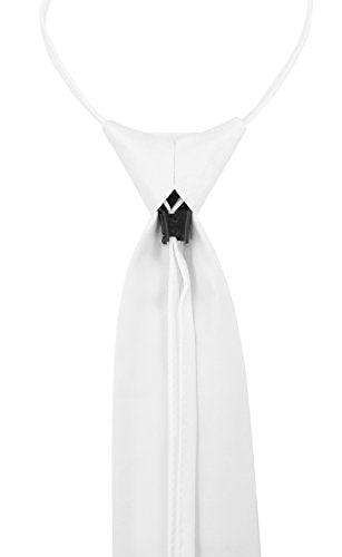 Vesuvio Napoli PreTied Men's Necktie Solid Color Mens Adjustable Zipper Neck Tie - color: White
