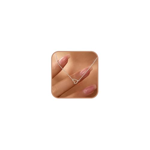 925 Sterling Silver Heart Necklaces for Women | Dainty 14K Gold Plated Open Love Heart Pendant Necklace Mother Daughter Friendship Necklaces Birthday Gifts - color: Silver
