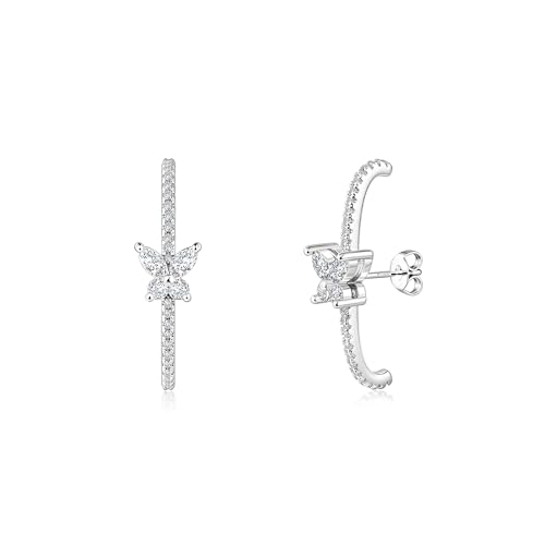 CZ Suspender Cuff Stud Earrings Wrap Earlobe Silver Post Cubic Zirconia Minimalist Jewelry for Women - color: Silver Butterfly CZ