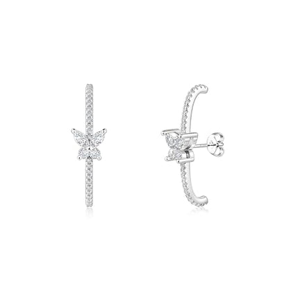 CZ Suspender Cuff Stud Earrings Wrap Earlobe Silver Post Cubic Zirconia Minimalist Jewelry for Women - color: Silver Butterfly CZ