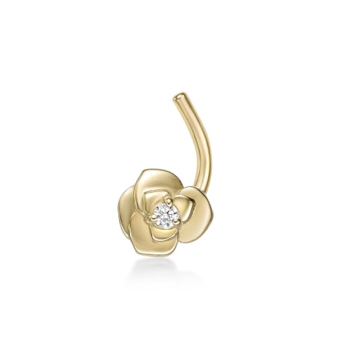Lavari Jewelers 20 Gauge Curved Screw Nose Stud for Women - 14k Yellow Gold Cubic Zirconia Nose Ring for Her - CZ Unisex Hypoallergenic Nostril Piercing Jewelry - 20G Body Piercing for Men - style: Rose
