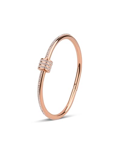 Rose Gold Pave Crystal Bangle Bracelet for Women – Stainless Steel Hinged Cuff with Wrapped Center – Hypoallergenic Waterproof – Sparkling Statement Jewelry – Gift for Her Backend: pave crystal bangle rose gold hinged cuff statement bangle sparkle wrapped