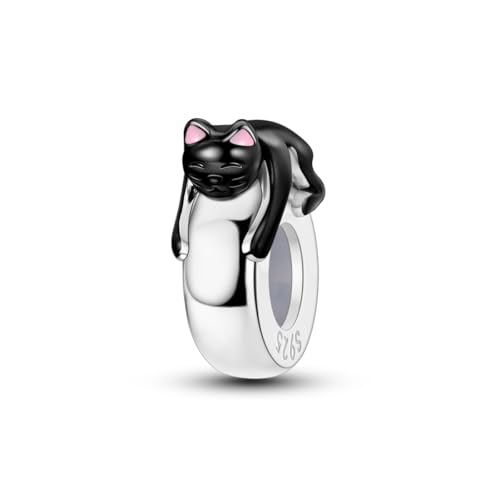 2pcs Stopper Spacer Beads for Pandora Bracelets, Sterling Silver Cross Ladybug Clip Spacer Charms For Bracelet DIY Jewelry Gift - color: Black Cat