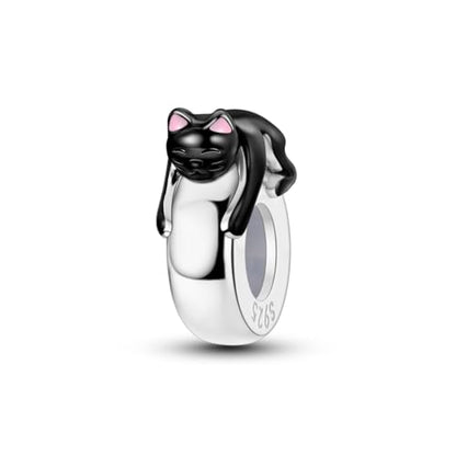 2pcs Stopper Spacer Beads for Pandora Bracelets, Sterling Silver Cross Ladybug Clip Spacer Charms For Bracelet DIY Jewelry Gift - color: Black Cat