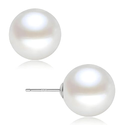 18K Gold Plated 925 Sterling Silver Shell Pearl Stud Earrings,Hypoallergenic to Sensitive Ears - style: D_L - 10mm - Silver